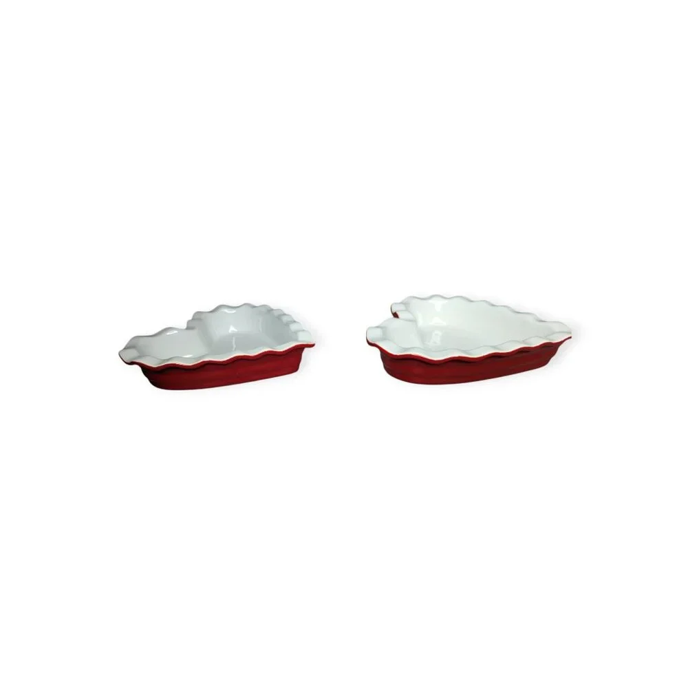 Crate & Barrel Valentine's Day Red & White Heart Ruffle Dish Small Set of 2 NWT